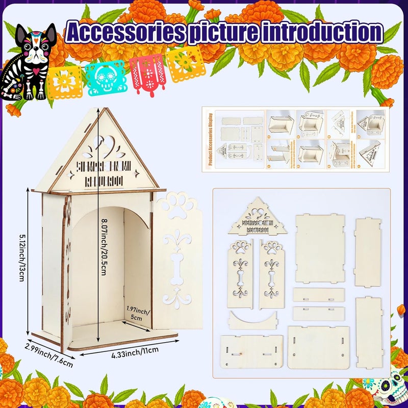 Yookeer Dia De Los Muertos Altar Dog Ofrenda, Poplar Plywood Self Painting Color Dog, Paw and Bone Papel Picado, The Day of The Dead Supplies for Dia De Los Muertos Decorations - Image 2